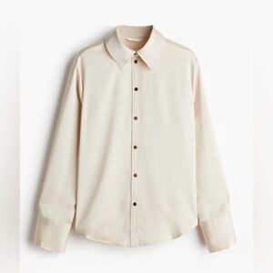 Women’s satin Long-Sleeve Button-Down Shirt - light beige
